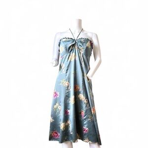 Betsey Johnson Blue Floral Strapless Satin Dress